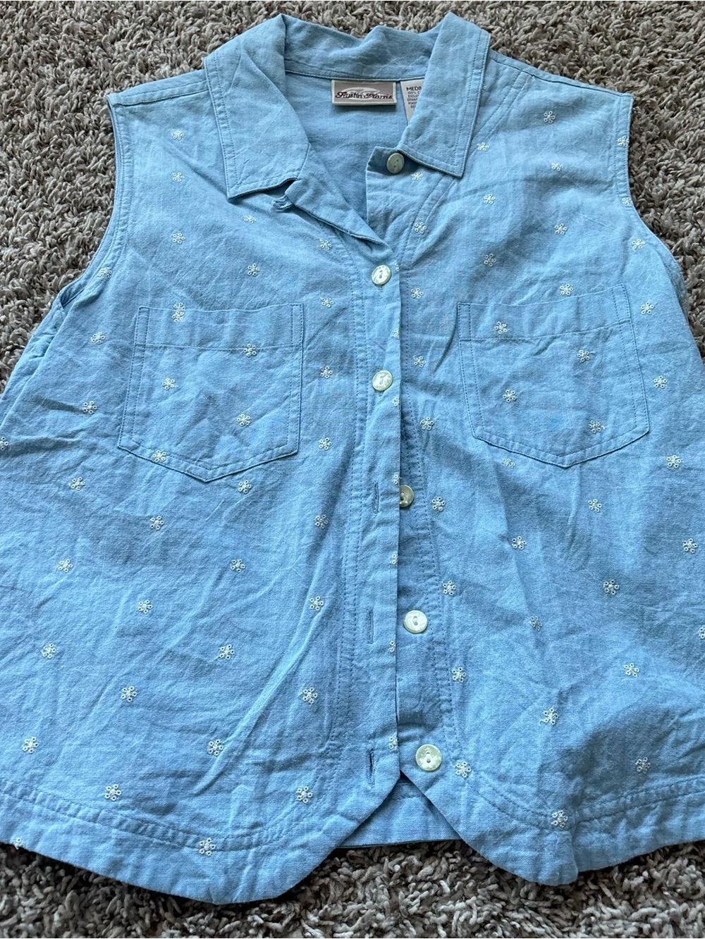 Austin Harris  Light Blue Sleeveless Embroidered Cotton Shirt S
